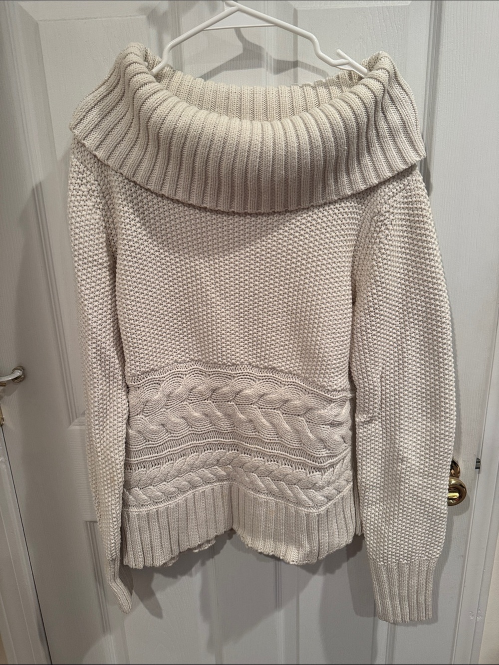 White House Black Market Cream Off-Shoulder Cable Knit Sweater